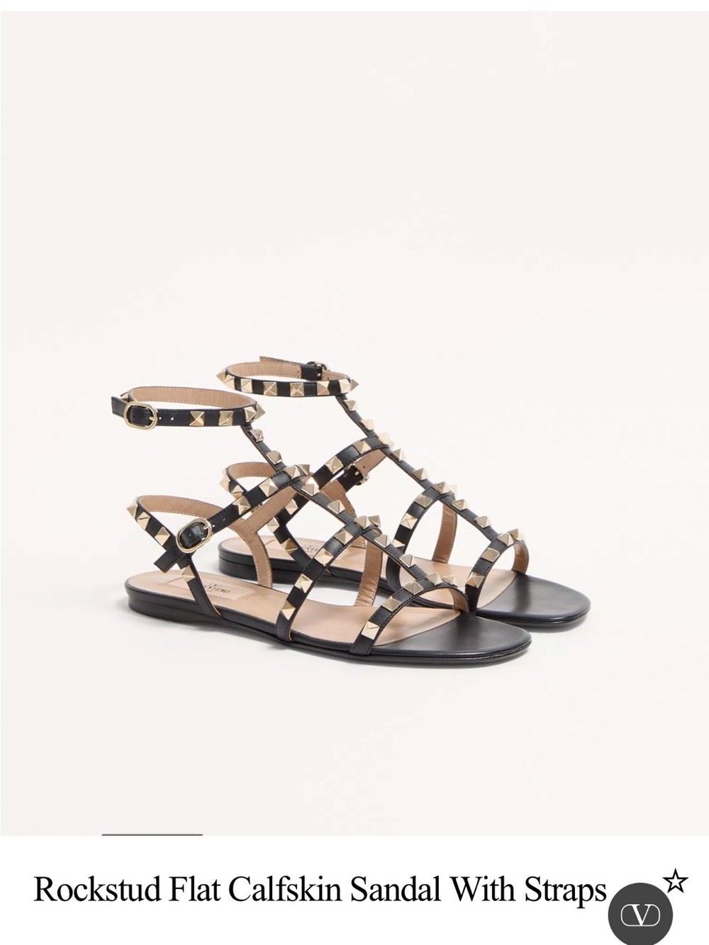 Valentino Garavani Black Leather Rockstud T-Strap Sandals